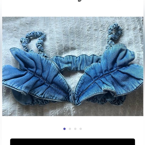 FARM Rio Blue Denim Ruffle Crop Top - Picture 3 of 5